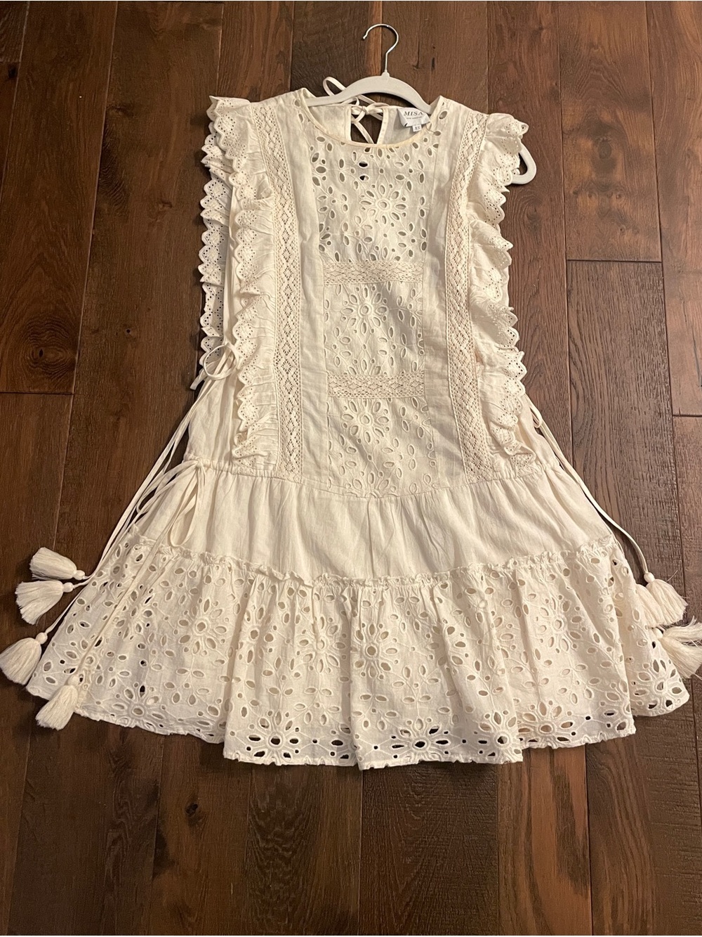 Misa Los Angeles Ivory Eyelet Tassel Ruffle Dress